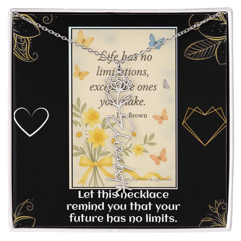 Motivational Necklace – Life Has No Limitations Quote Pendant – Inspirational Gift for Women – Encouragement Jewelry