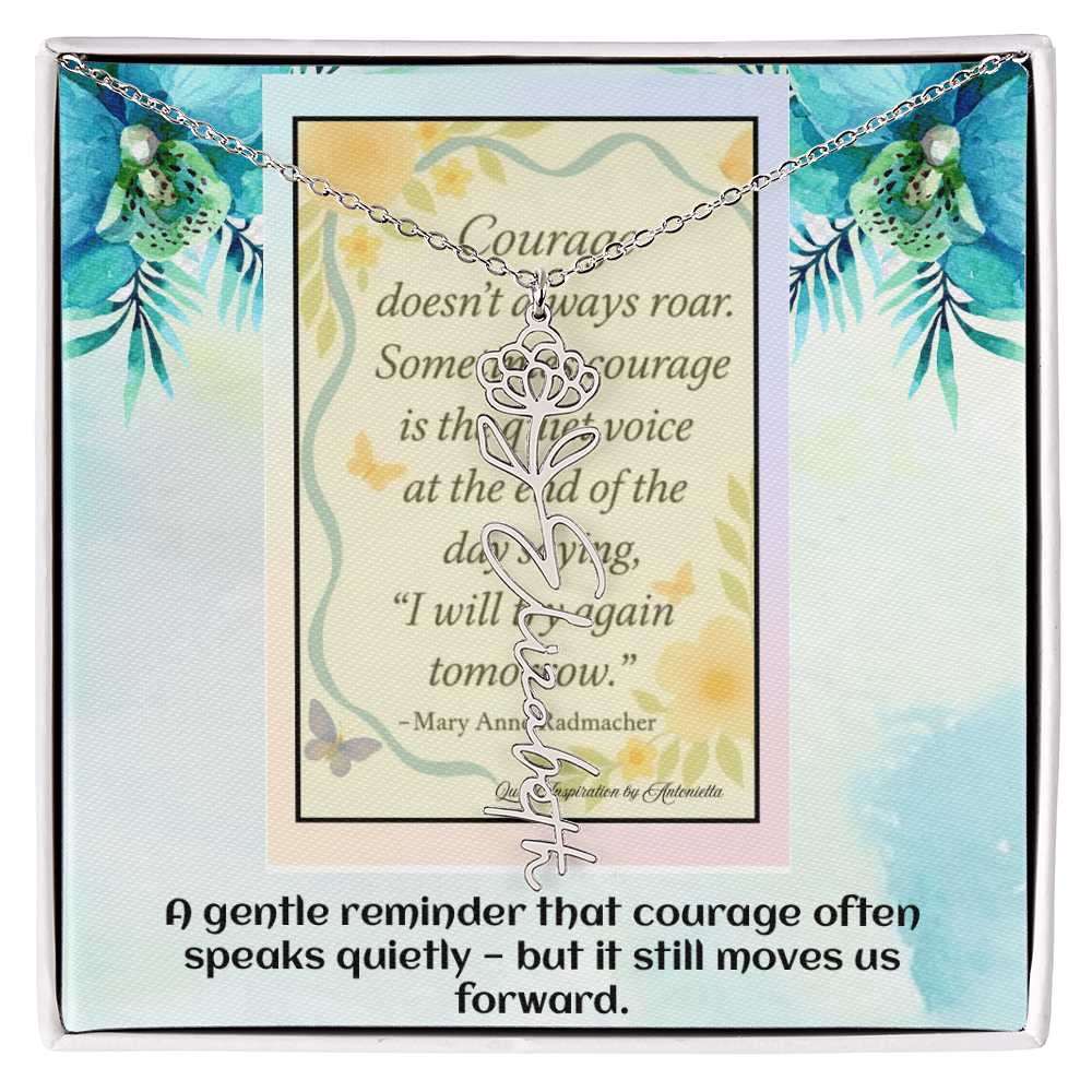 Motivational Courage Necklace – Inspirational Quote Jewelry – Encouragement Gift – Mary Anne Radmacher Quote Pendant