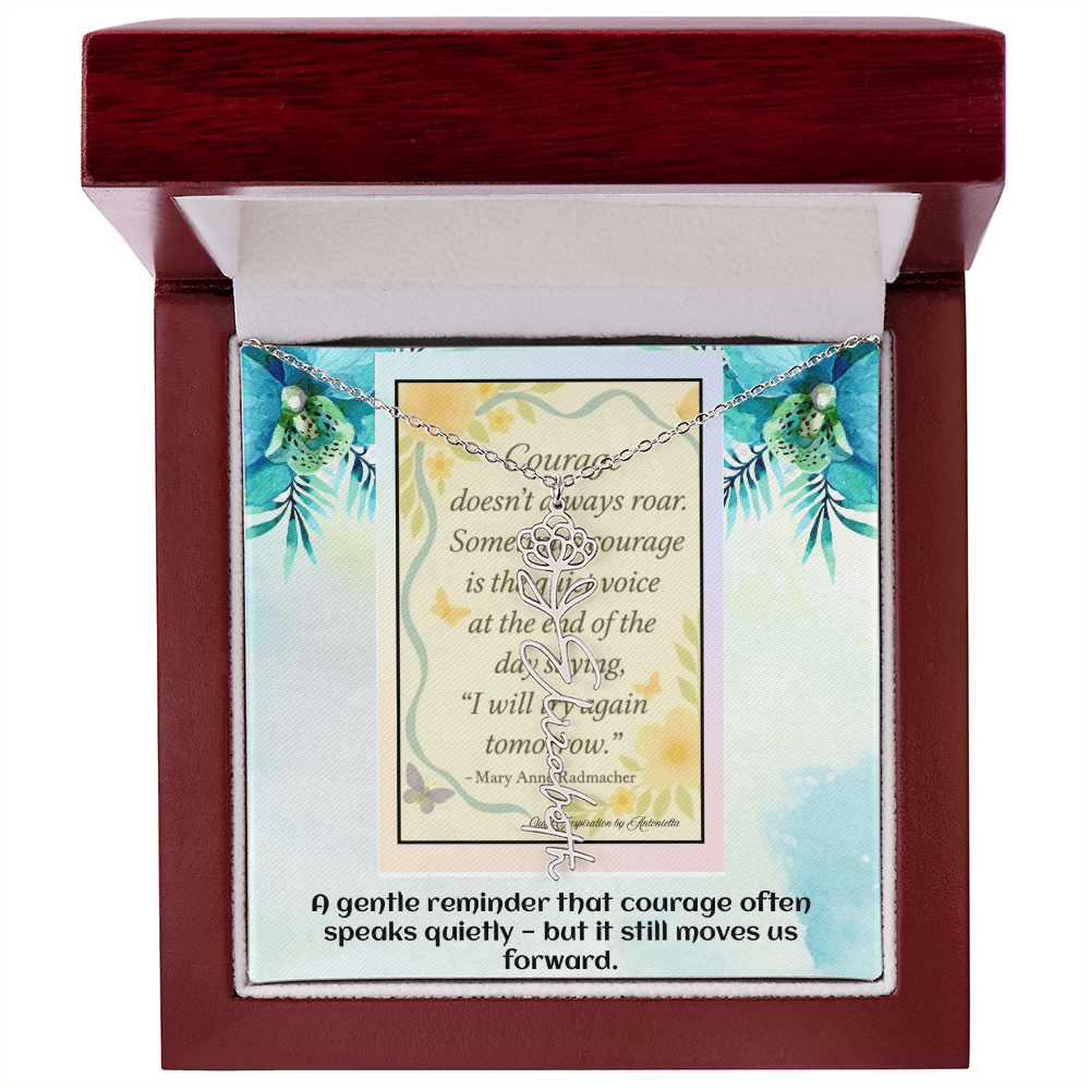 Motivational Courage Necklace – Inspirational Quote Jewelry – Encouragement Gift – Mary Anne Radmacher Quote Pendant