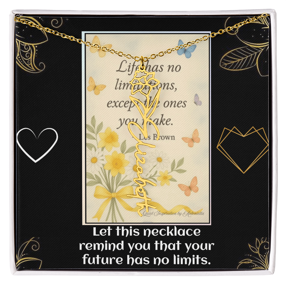 Motivational Necklace – Life Has No Limitations Quote Pendant – Inspirational Gift for Women – Encouragement Jewelry