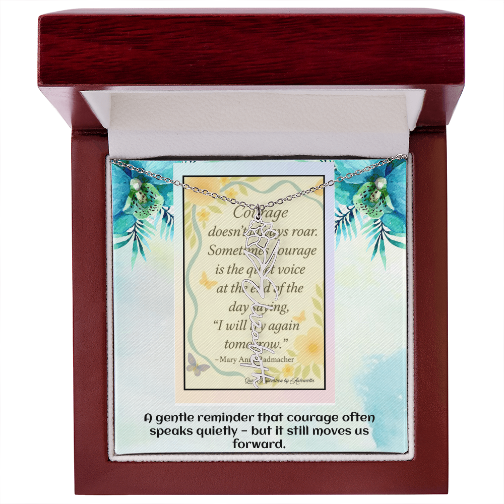 Motivational Courage Necklace – Inspirational Quote Jewelry – Encouragement Gift – Mary Anne Radmacher Quote Pendant