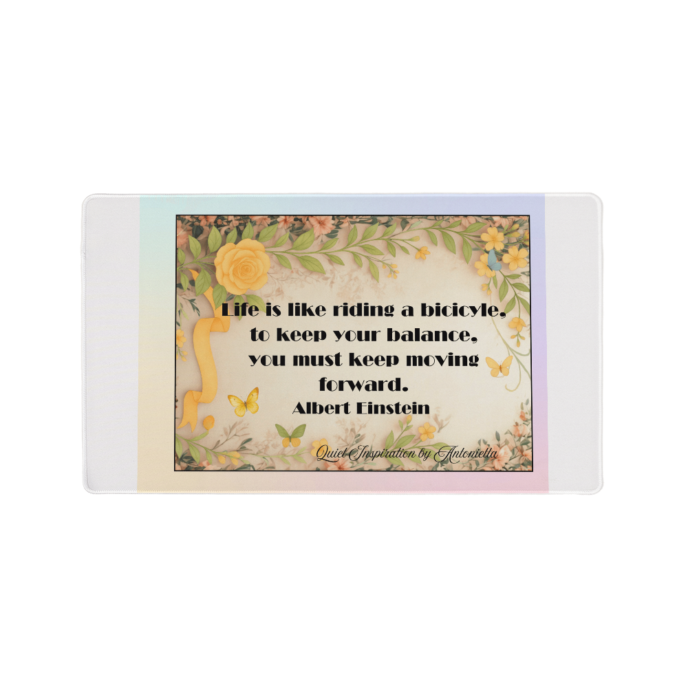 “Life Is Like Riding a Bicycle” Inspirational Desk Mat – Motivational Quote Workspace Desk Pad