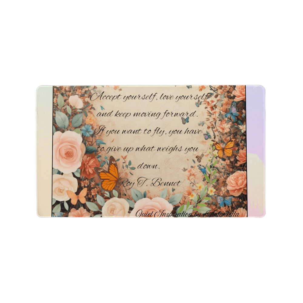 option: “Accept Yourself, Love Yourself and Keep Moving Forward” Inspirational Desk Mat – Roy T. Bennett Motivational Quote Workspace Desk Pad