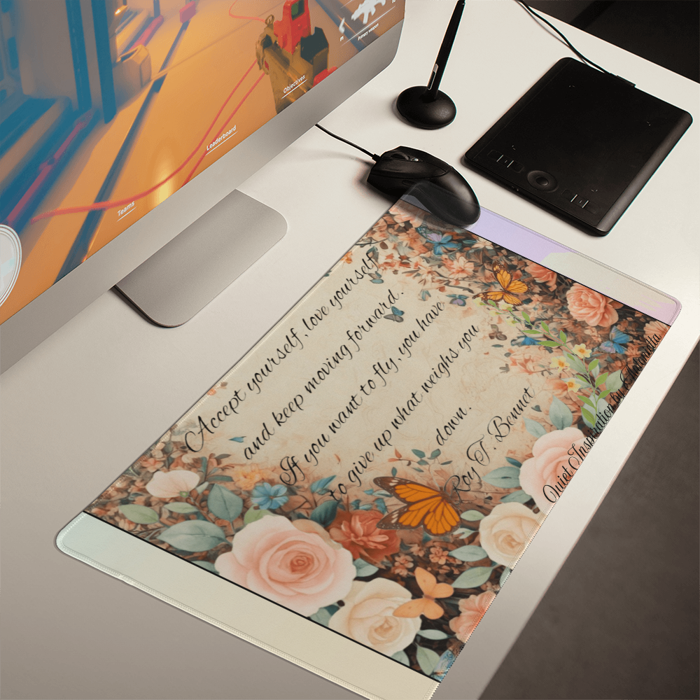 option: “Accept Yourself, Love Yourself and Keep Moving Forward” Inspirational Desk Mat – Roy T. Bennett Motivational Quote Workspace Desk Pad