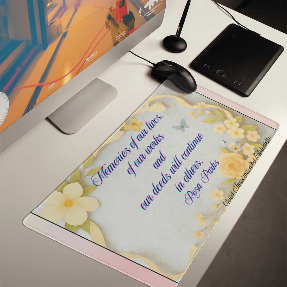 “Memories of Our Lives, Our Works and Our Deeds Will Continue” Inspirational Desk Mat – Rosa Parks Quote Workspace Desk Pad