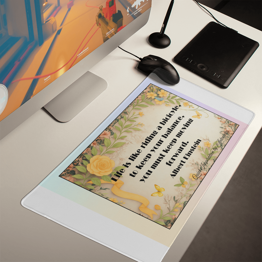 “Life Is Like Riding a Bicycle” Inspirational Desk Mat – Motivational Quote Workspace Desk Pad