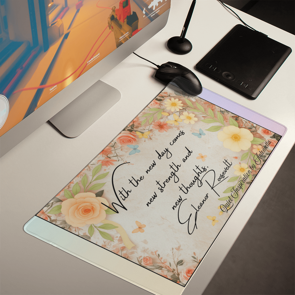 “With the New Day Comes New Strength” Inspirational Desk Mat – Motivational Quote Workspace Desk Pad