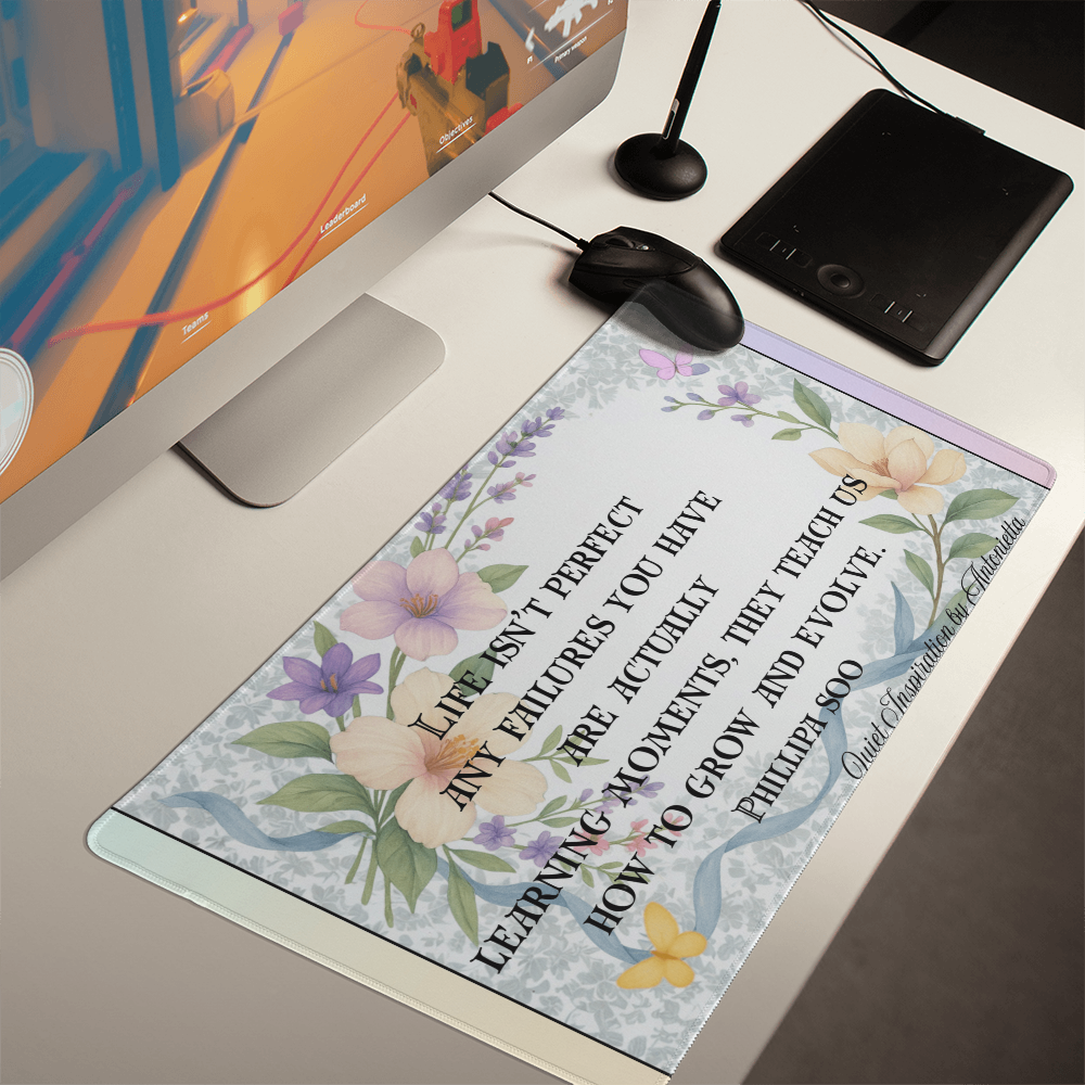“Life Isn't Perfect – Failures Are Learning Moments” Inspirational Desk Mat | Motivational Workspace Desk Pad
