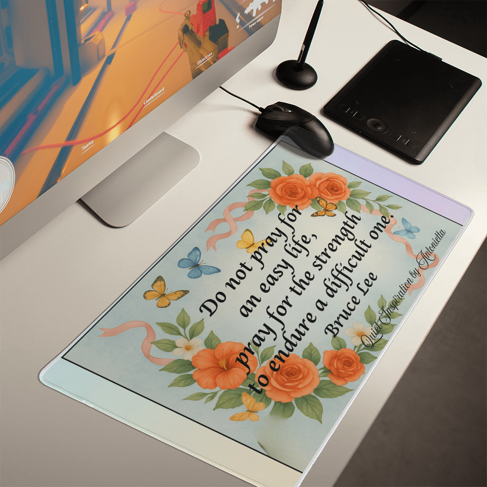 Do Not Pray for an Easy Life” Inspirational Desk Mat – Bruce Lee Motivational Quote Workspace Desk Pad