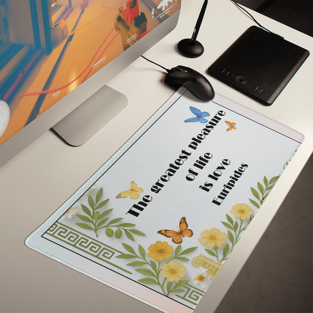 “The Greatest Pleasure of Life Is Love” Inspirational Desk Mat – Euripides Quote Motivational Workspace Desk Pad
