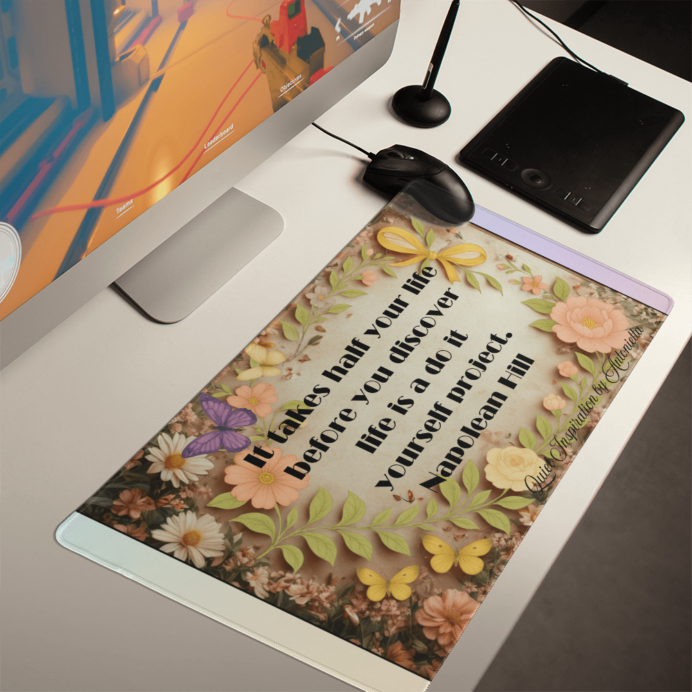 “Life Is a Do-It-Yourself Project” Inspirational Desk Mat – Napoleon Hill Motivational Quote Workspace Desk Pad