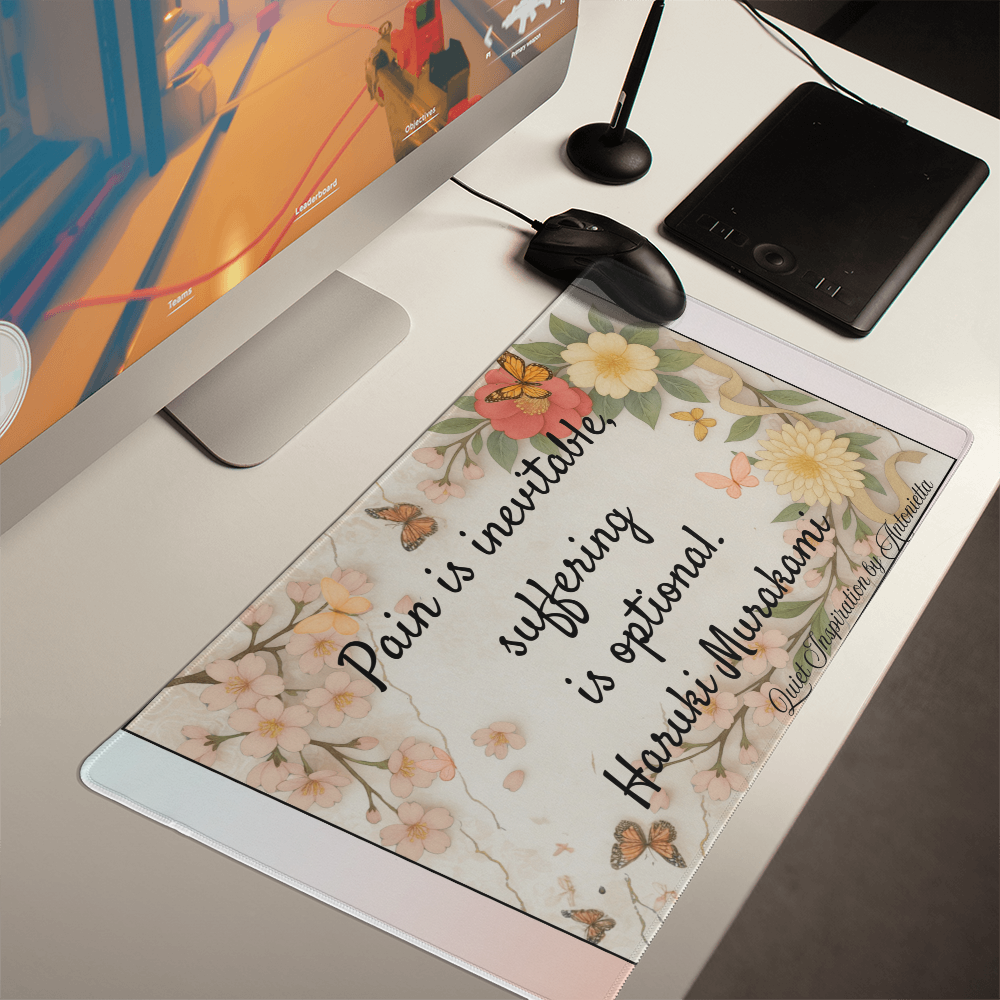 Motivational Desk Mat – “Pain Is Inevitable, Suffering Is Optional” Inspirational Workspace Decor
