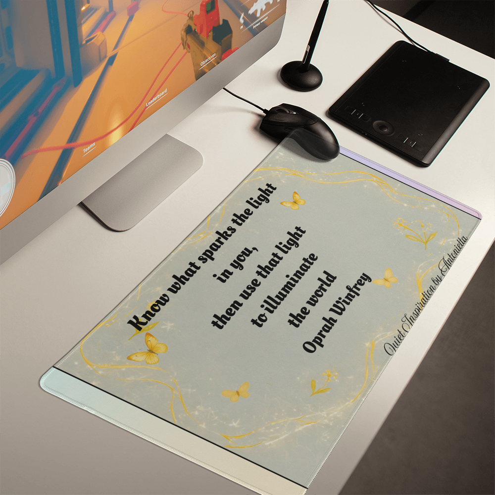 Motivational Desk Mat – “Know What Sparks the Light in You” Inspirational Quote Workspace Pad