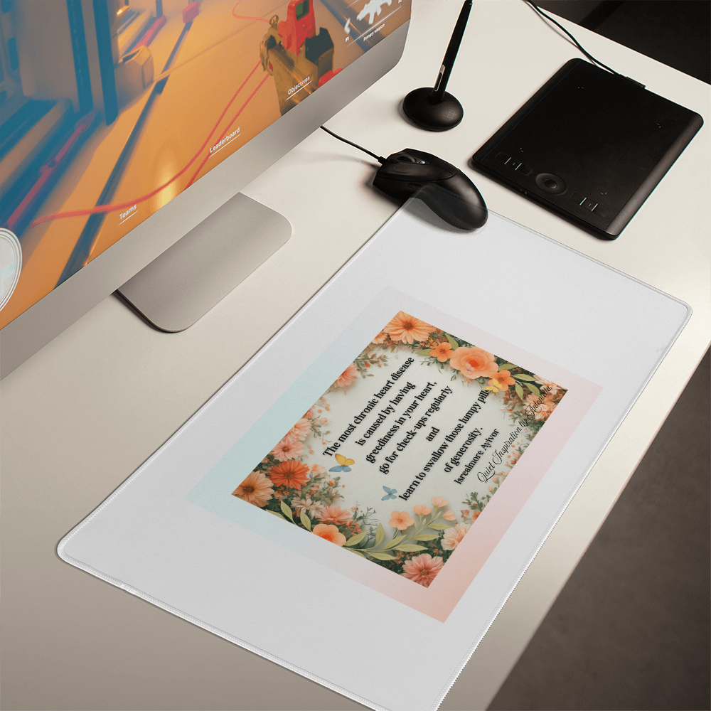 “The Most Chronic Heart Disease Is Greediness in Your Heart” Inspirational Desk Mat – Israelmore Ayivor Motivational Quote Workspace Desk Pad