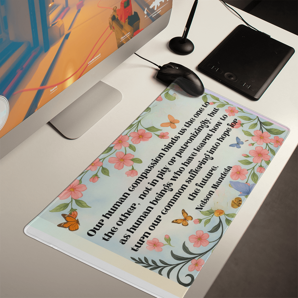 “Our Human Compassion Binds Us” Inspirational Desk Mat – Nelson Mandela Quote Motivational Workspace Desk Pad