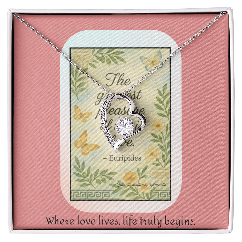 Inspirational Love Quote Necklace – “The Greatest Pleasure of Life Is Love” Romantic Gift for Her