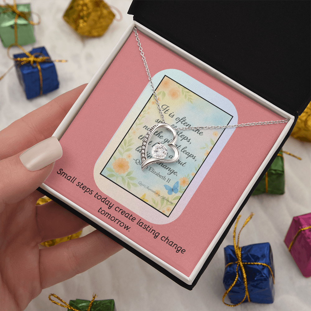“Small Steps Bring Lasting Change” Inspirational Necklace – Encouragement Gift for Women, Graduation or Life Transition