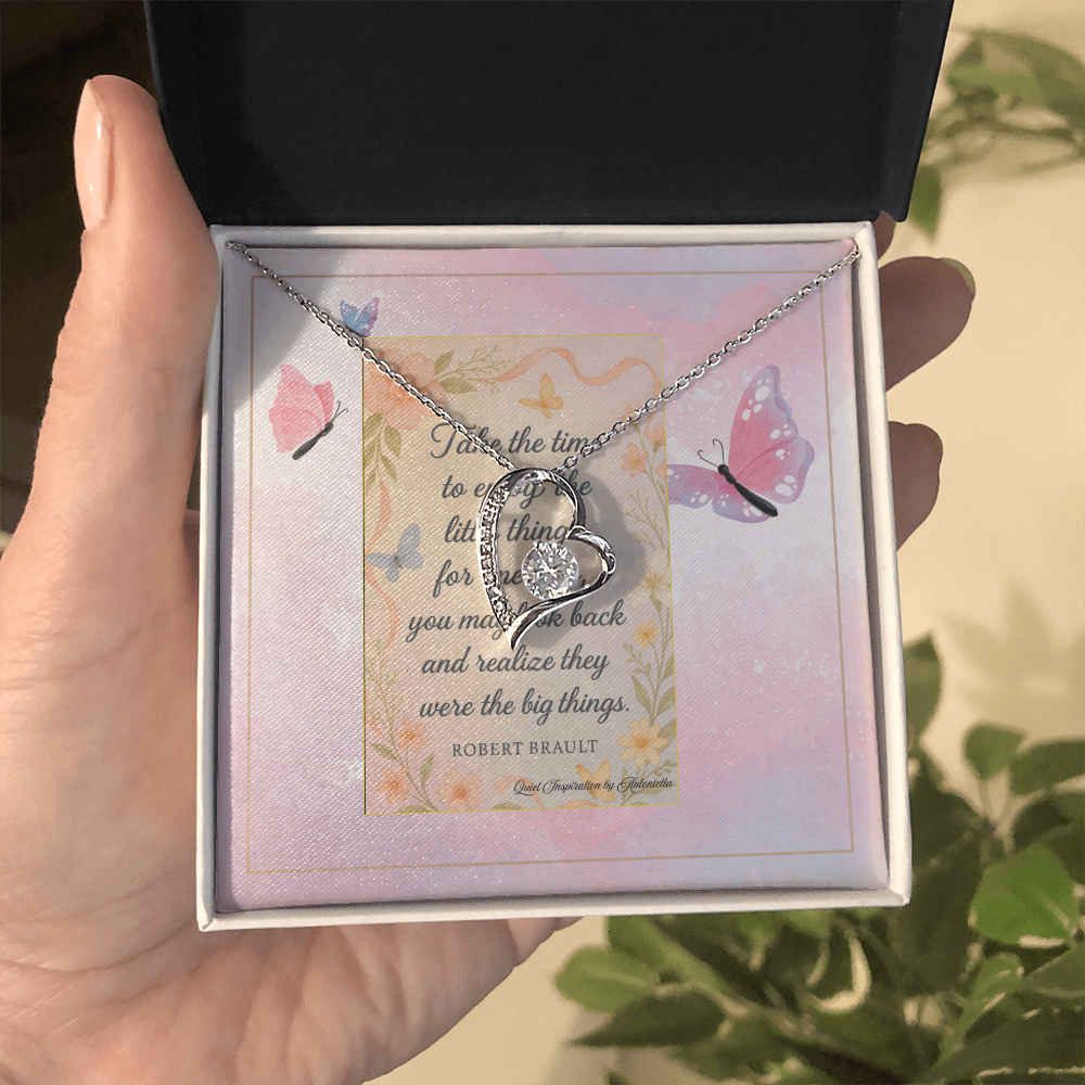 Inspirational Heart Necklace for Her – A Reminder to Enjoy the Little Things | Meaningful Encouragement Gift for Women Going Through a Difficult Time