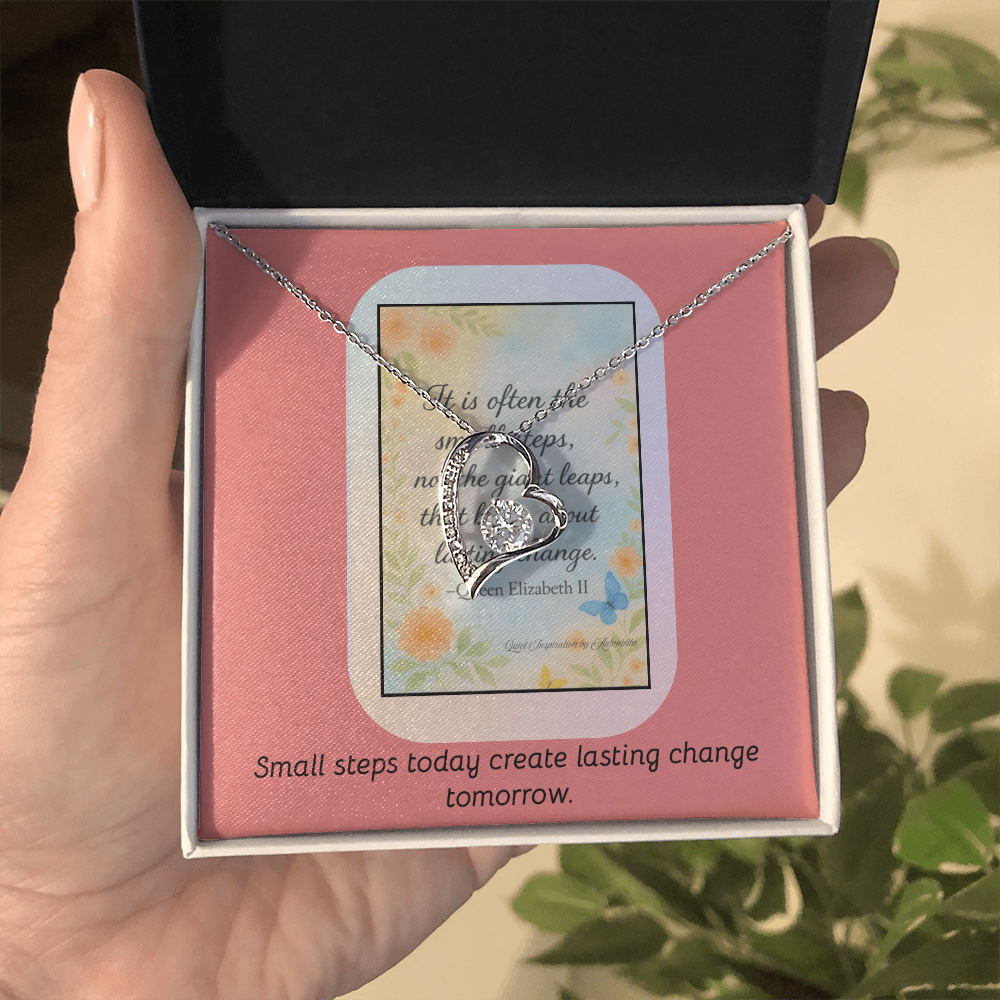 “Small Steps Bring Lasting Change” Inspirational Necklace – Encouragement Gift for Women, Graduation or Life Transition