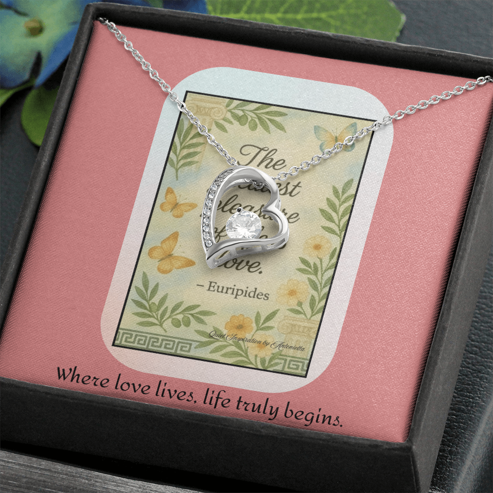 Inspirational Love Quote Necklace – “The Greatest Pleasure of Life Is Love” Romantic Gift for Her
