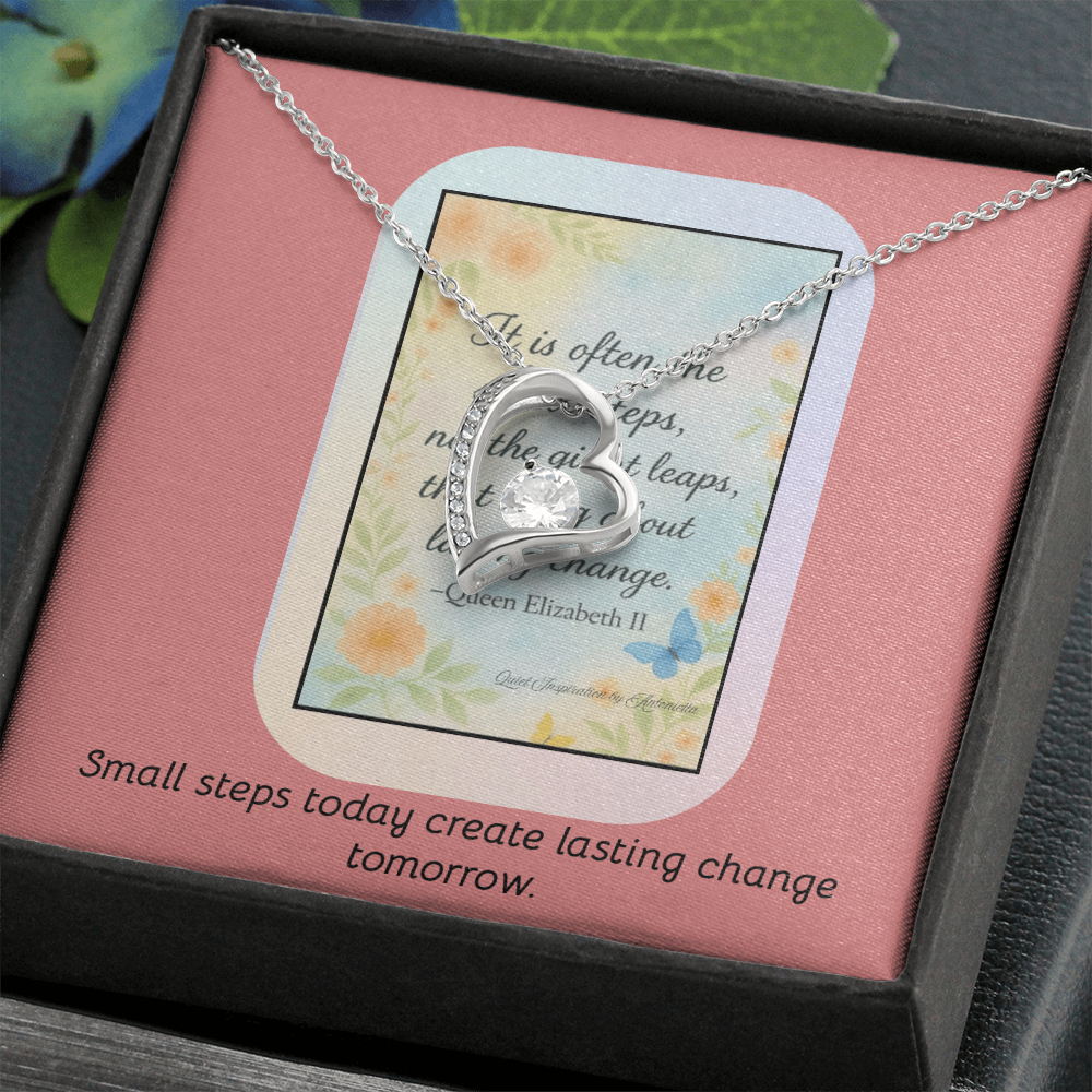 “Small Steps Bring Lasting Change” Inspirational Necklace – Encouragement Gift for Women, Graduation or Life Transition