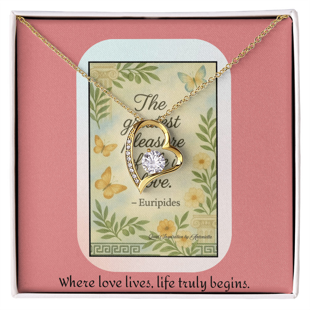 Inspirational Love Quote Necklace – “The Greatest Pleasure of Life Is Love” Romantic Gift for Her