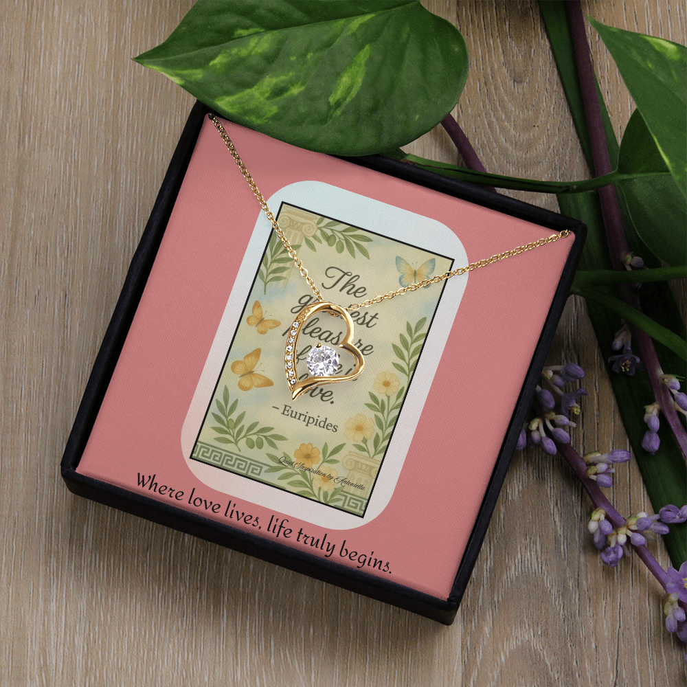 Inspirational Love Quote Necklace – “The Greatest Pleasure of Life Is Love” Romantic Gift for Her