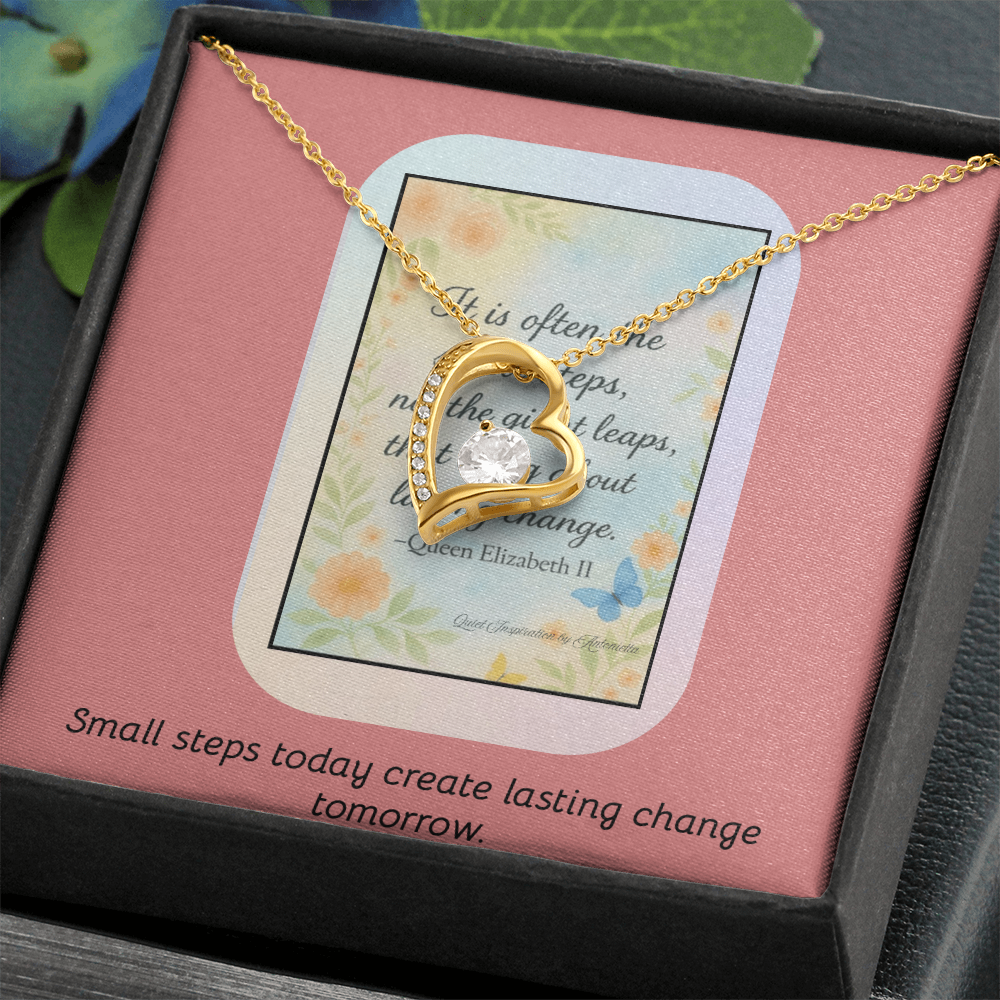“Small Steps Bring Lasting Change” Inspirational Necklace – Encouragement Gift for Women, Graduation or Life Transition