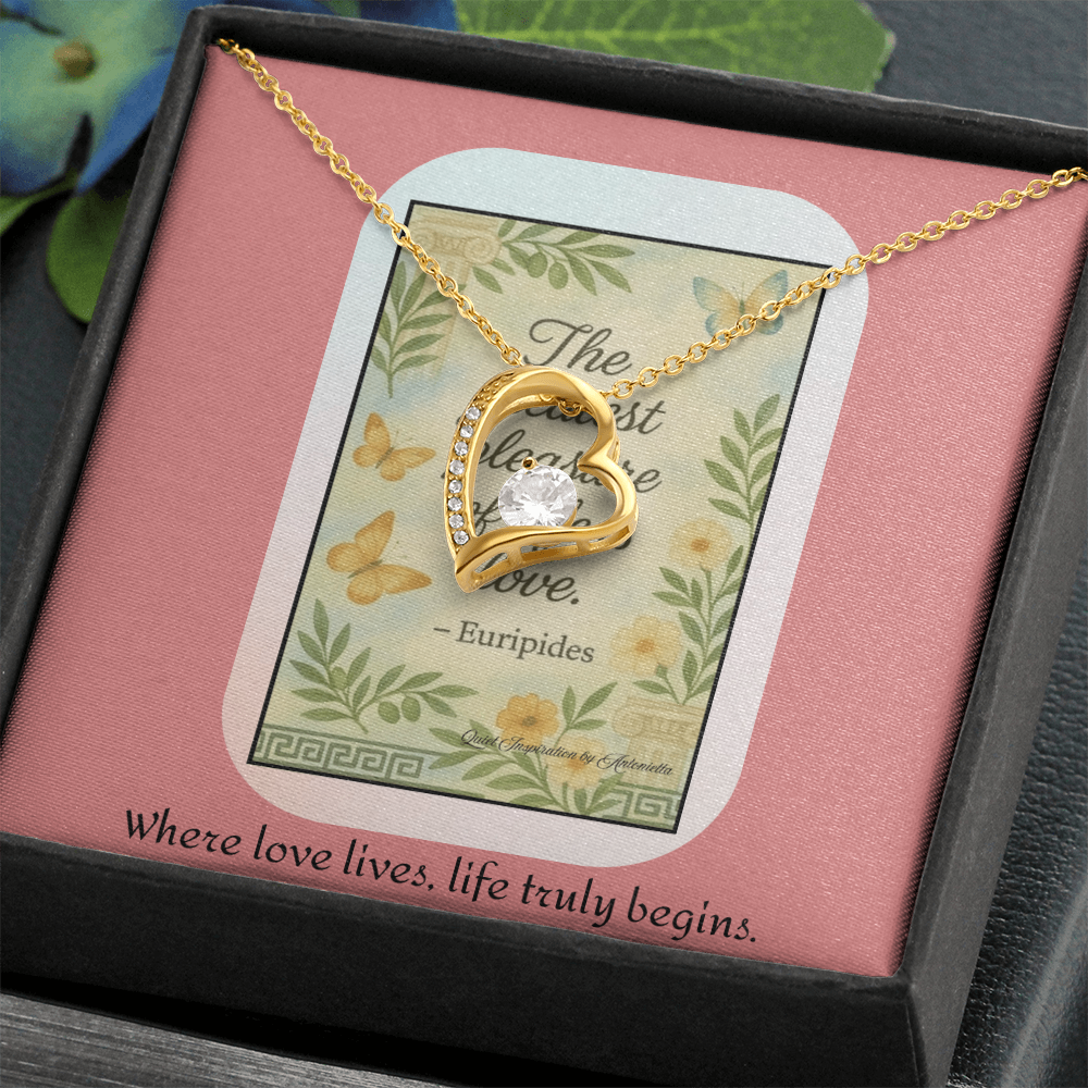 Inspirational Love Quote Necklace – “The Greatest Pleasure of Life Is Love” Romantic Gift for Her