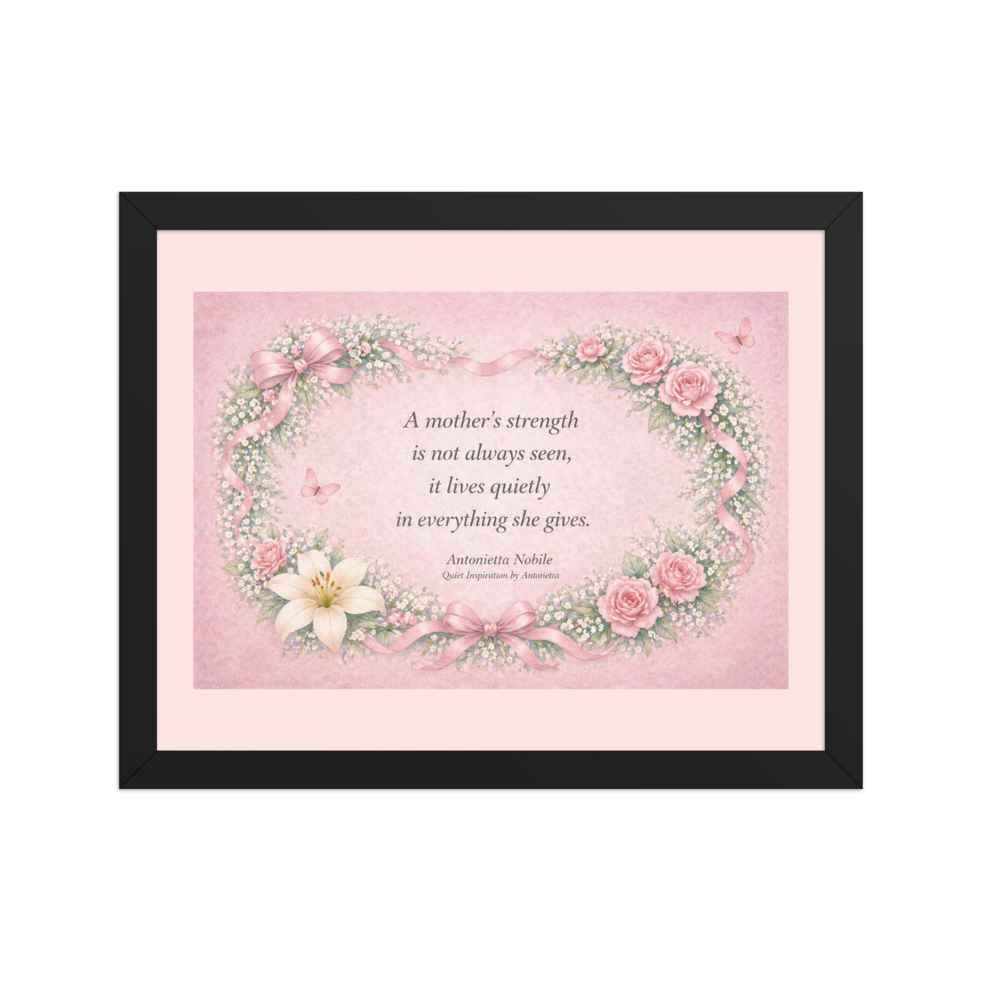 Mother’s Strength Floral Wall Art – Pink Print Gift for Mom, Mother’s Day Decor