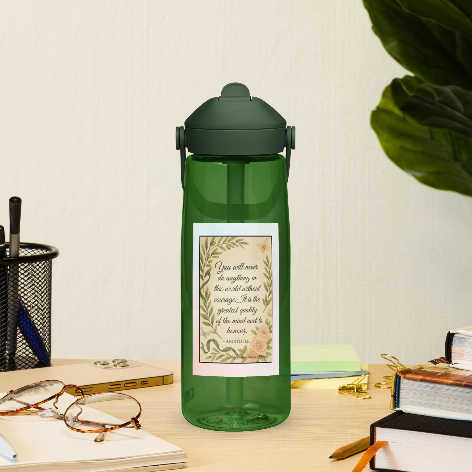 Aristotle, “ You will never…” Flip straw water bottle