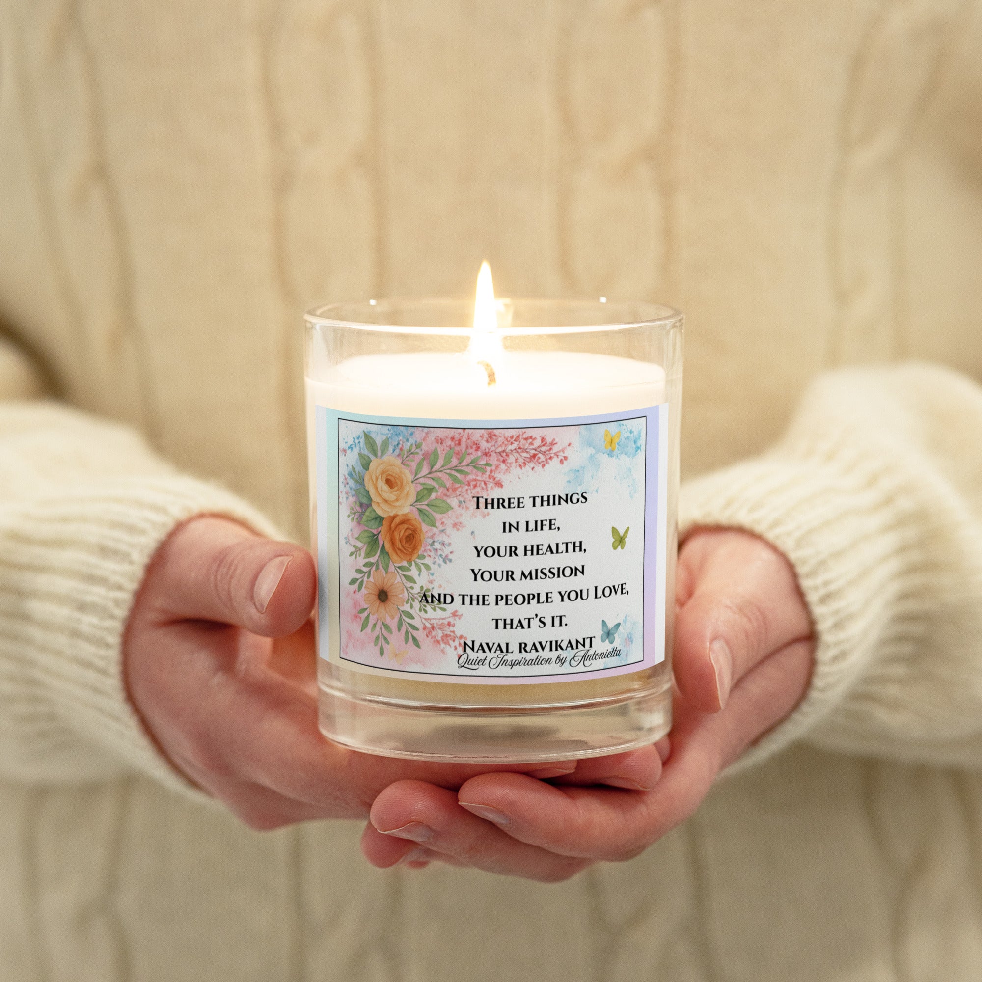 Naval Ravikant, “Three things in life…” Glass jar soy wax candle