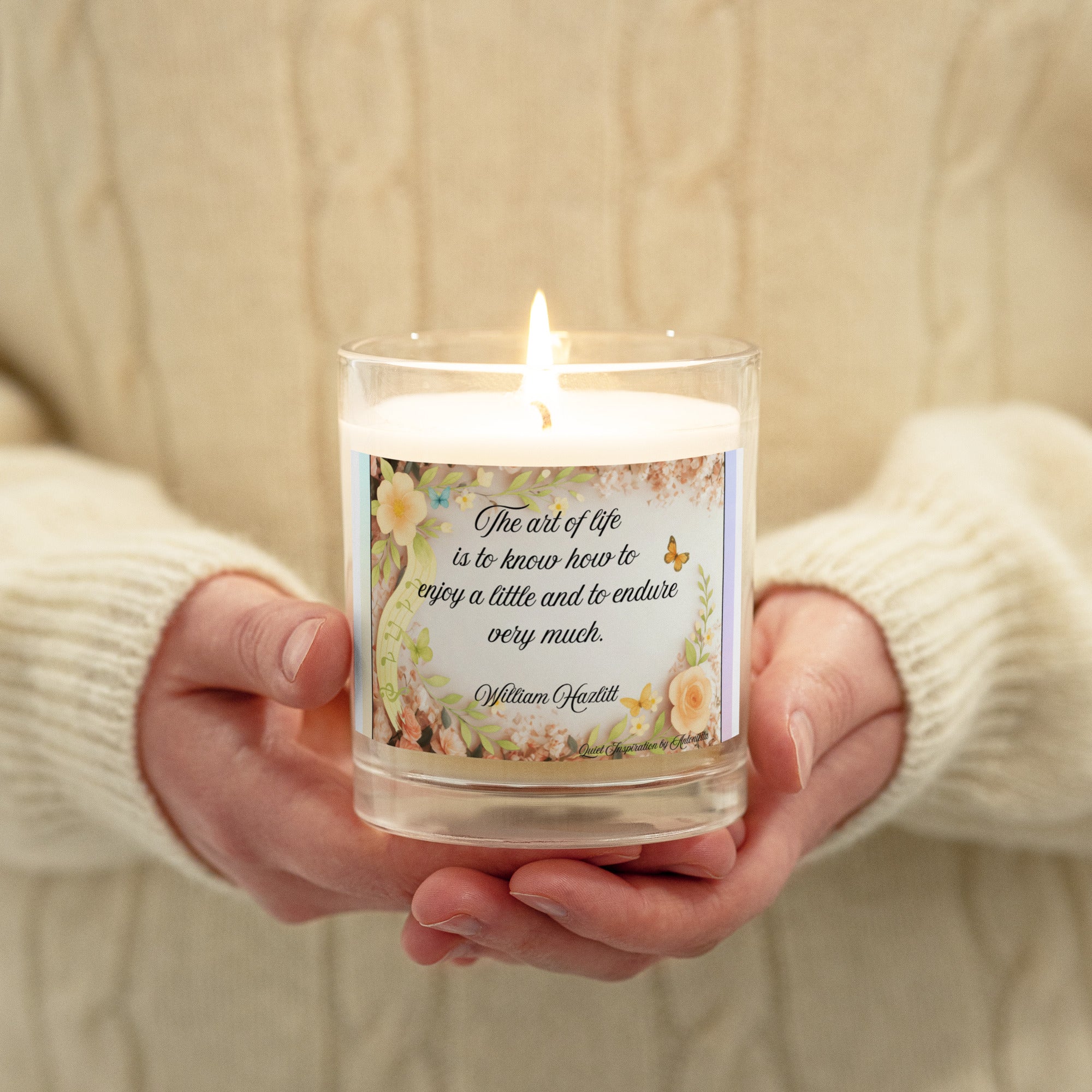 William Hazlitt,  “ the art of life…” Glass jar soy wax candle