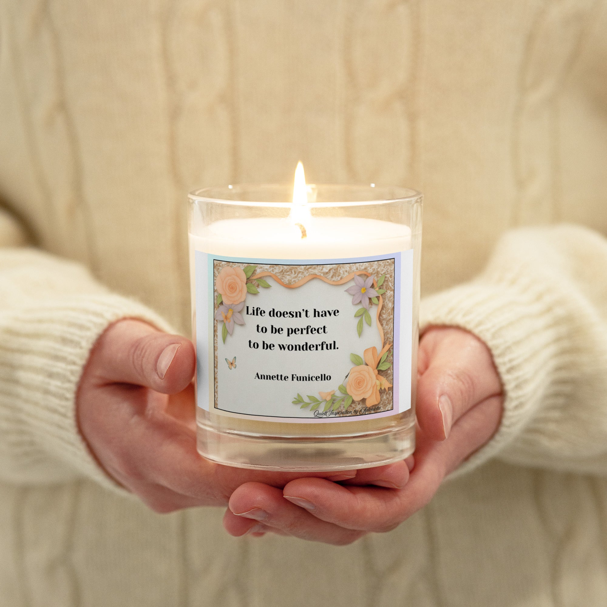 Annette Funicello, “ Life doesn’t. have to be perfect…” Glass jar soy wax candle