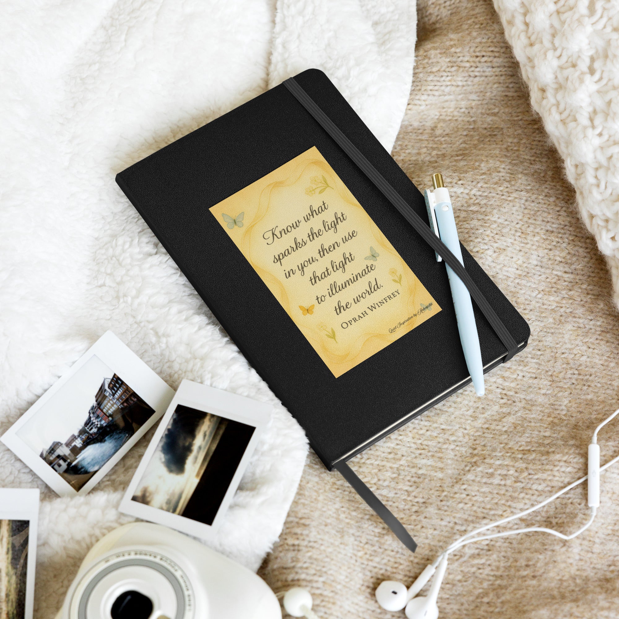 Oprah Winfrey, “know what sparks the light…” Hardcover bound notebook