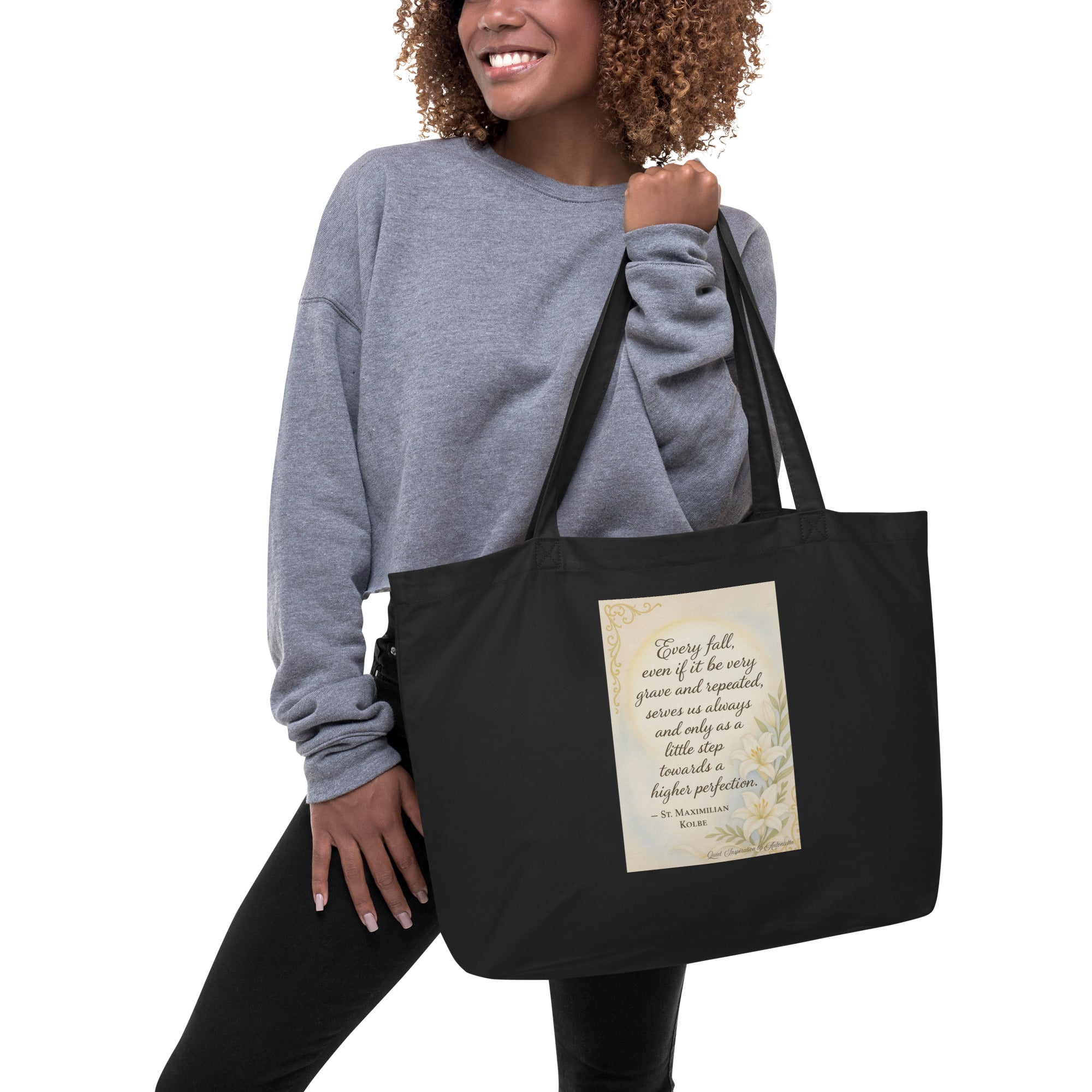 One Step at a Time Inspirational Large organic tote bag