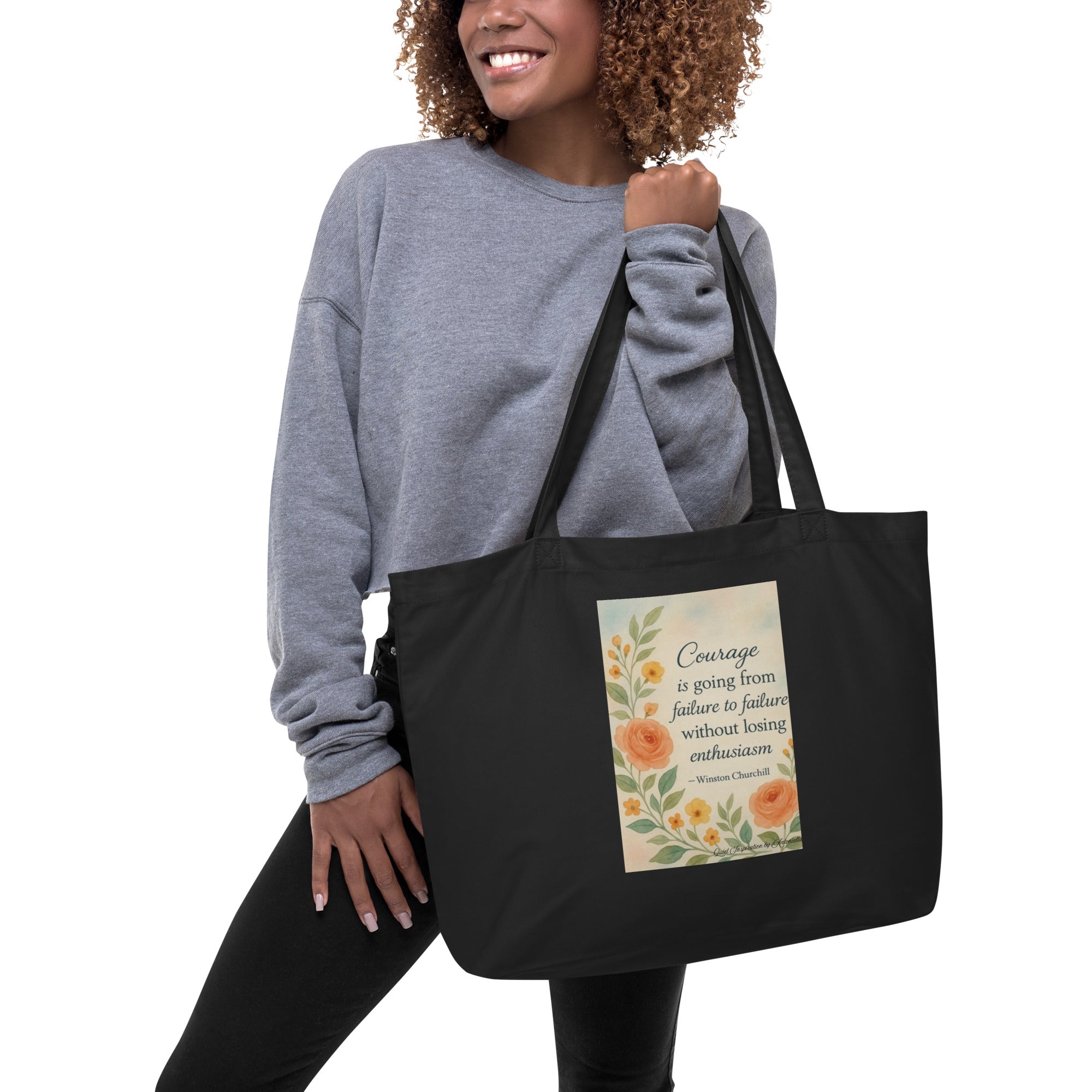 Without Losing Heart Inspirational Large organic tote bag