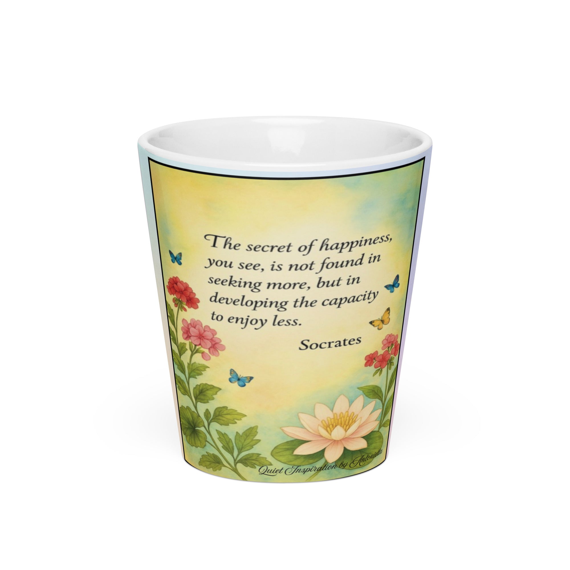 Socrates, “the secret of happiness…” Latte mug