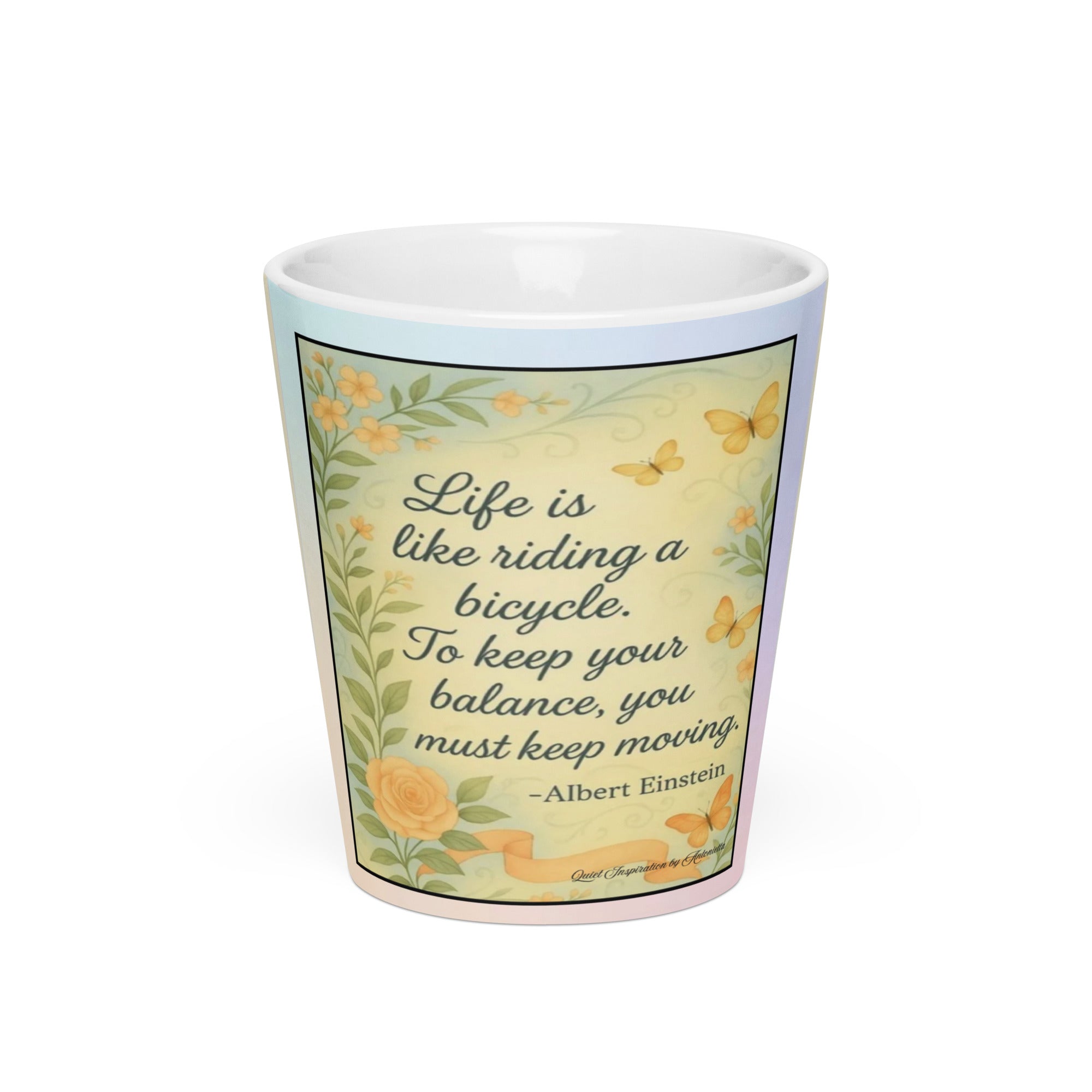 Albert Einstein, “life is like riding a bicycle…” Latte mug
