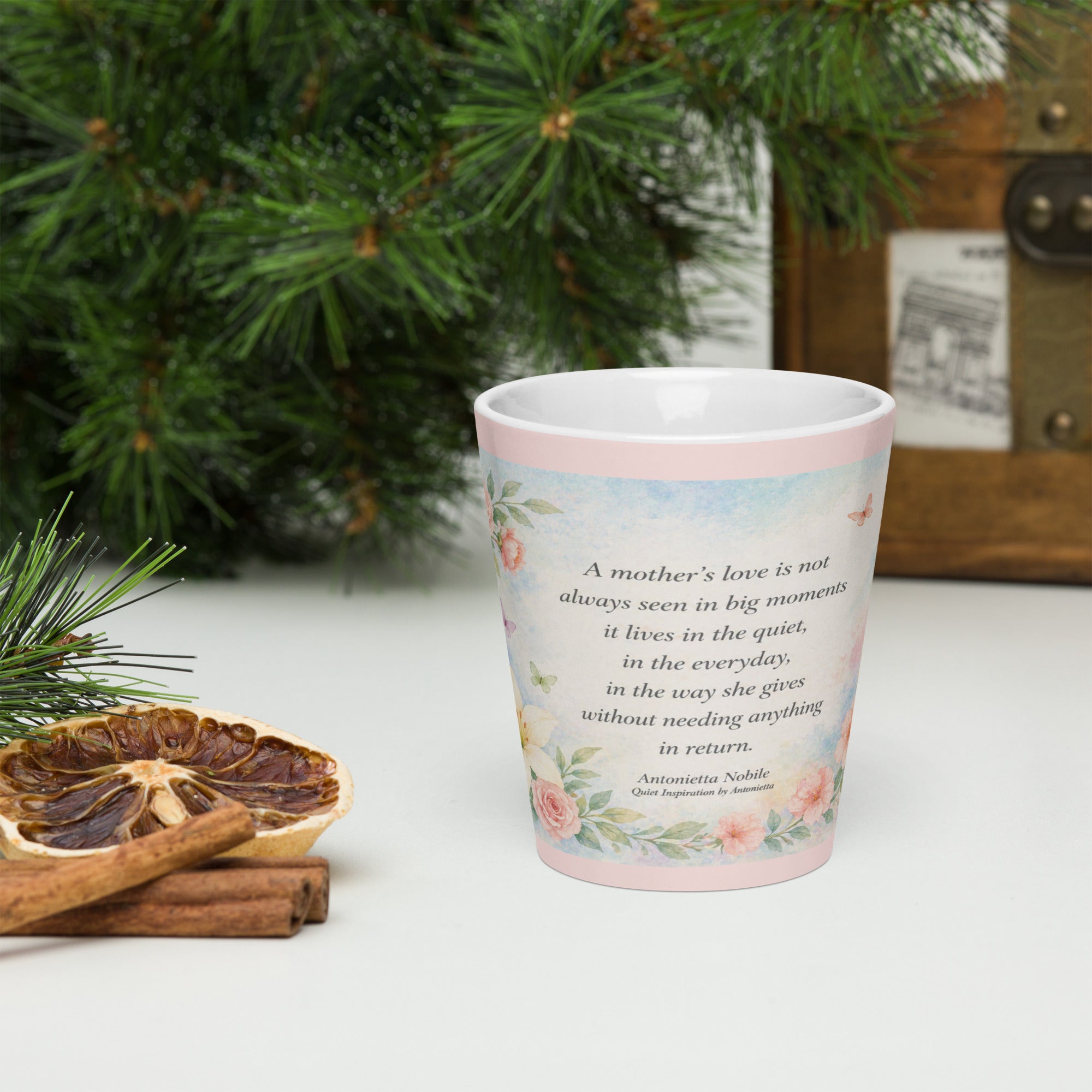 Mother’s Love Latte Mug – Elegant Floral Coffee Cup Gift for Mom