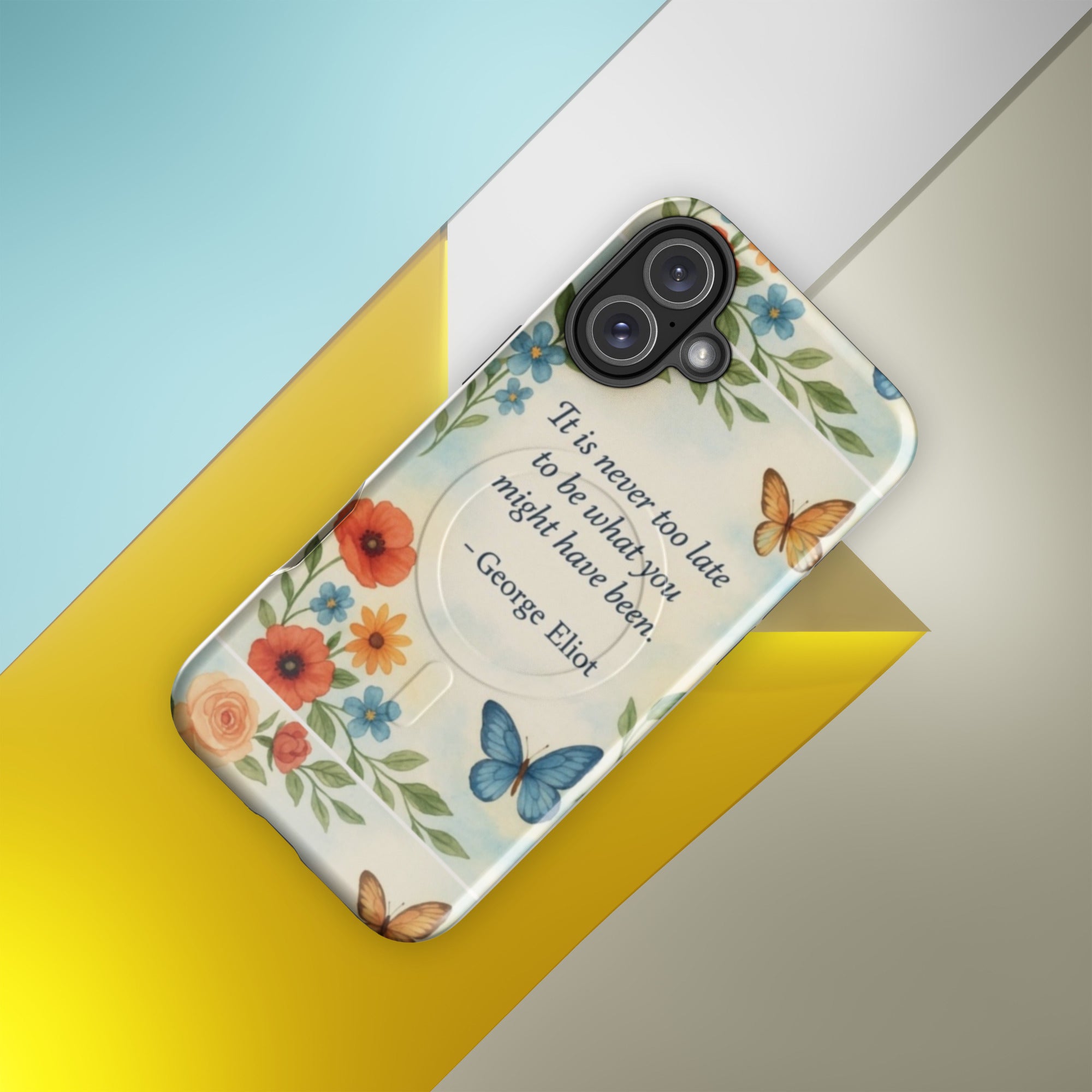 Inspirational Quote “ It is never too late…” Motivational MagSafe® tough case for iPhone®16 Plus