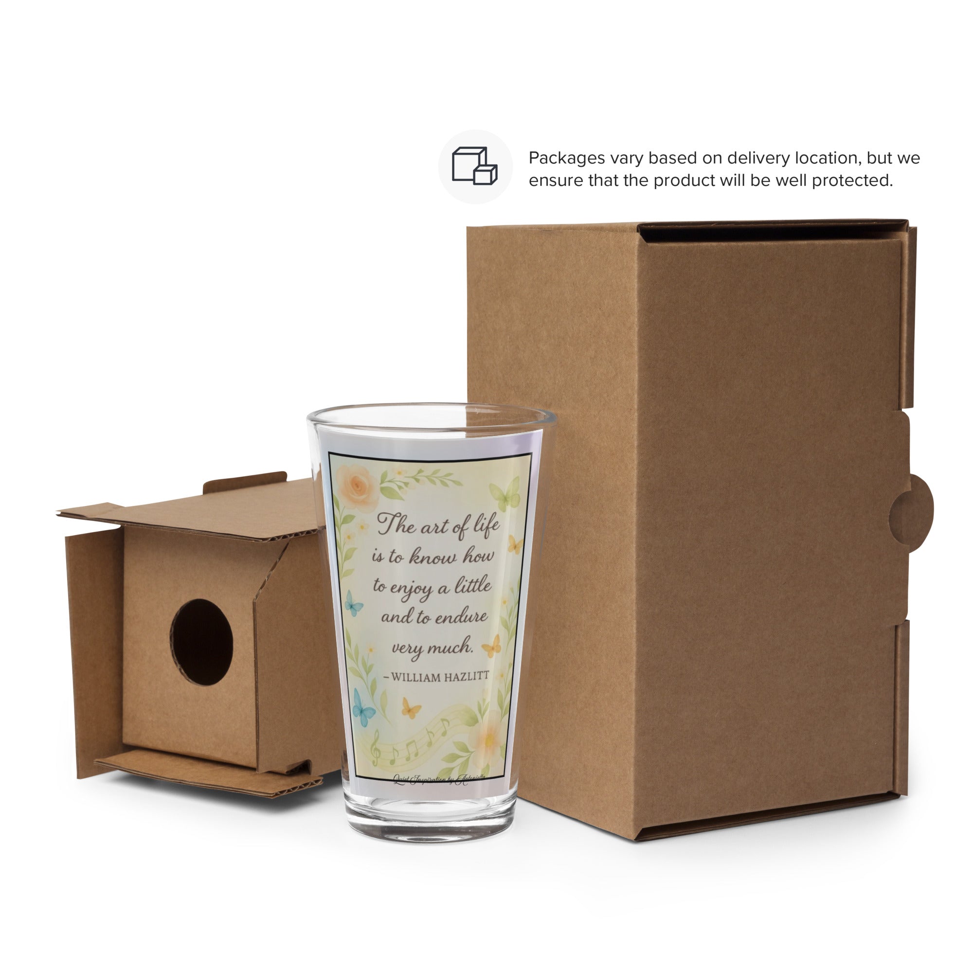 William Hazlitt,  “ The Art of Life…“ Shaker pint glass