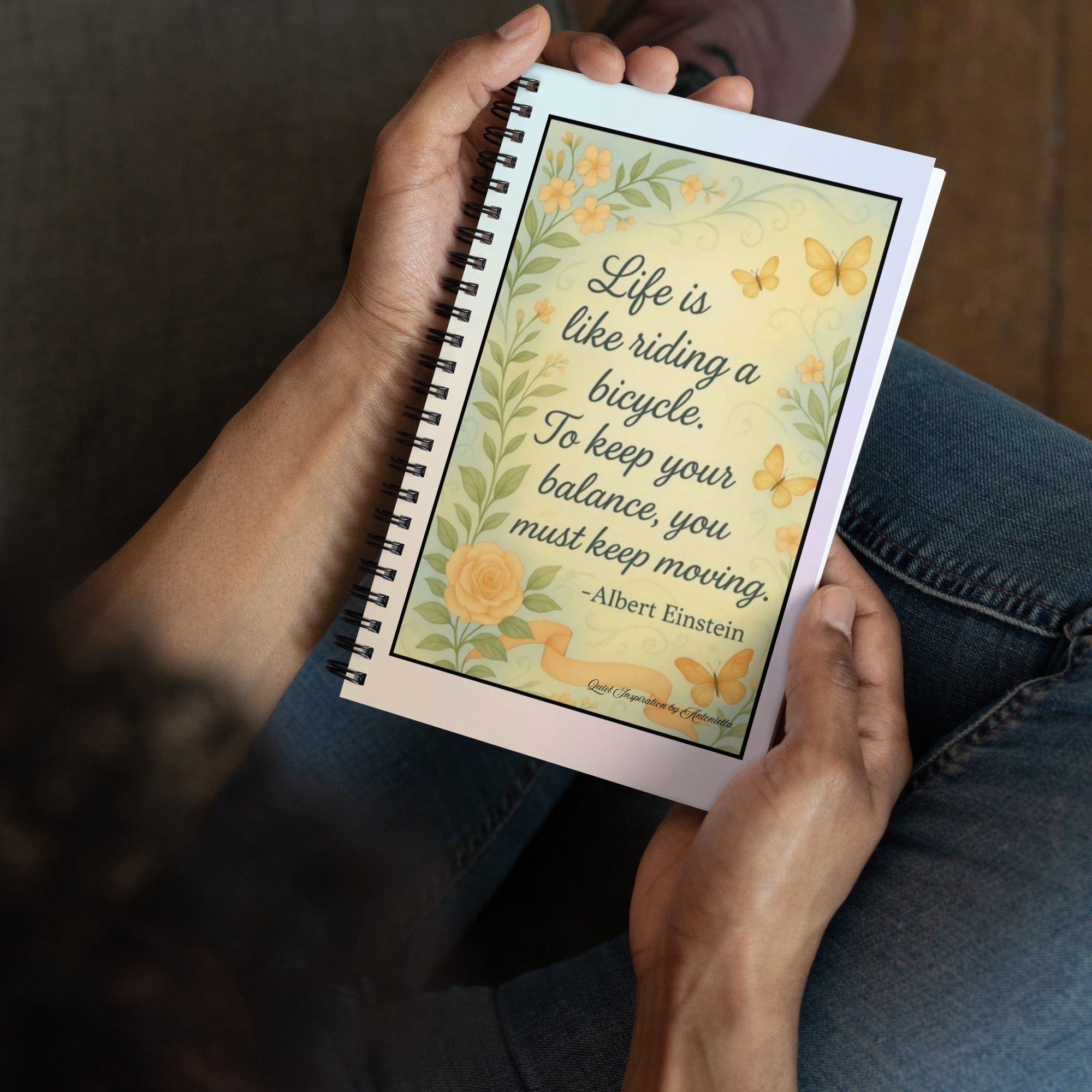 Albert Einstein Quote, Life is Riding a Bicycle…” Spiral notebook