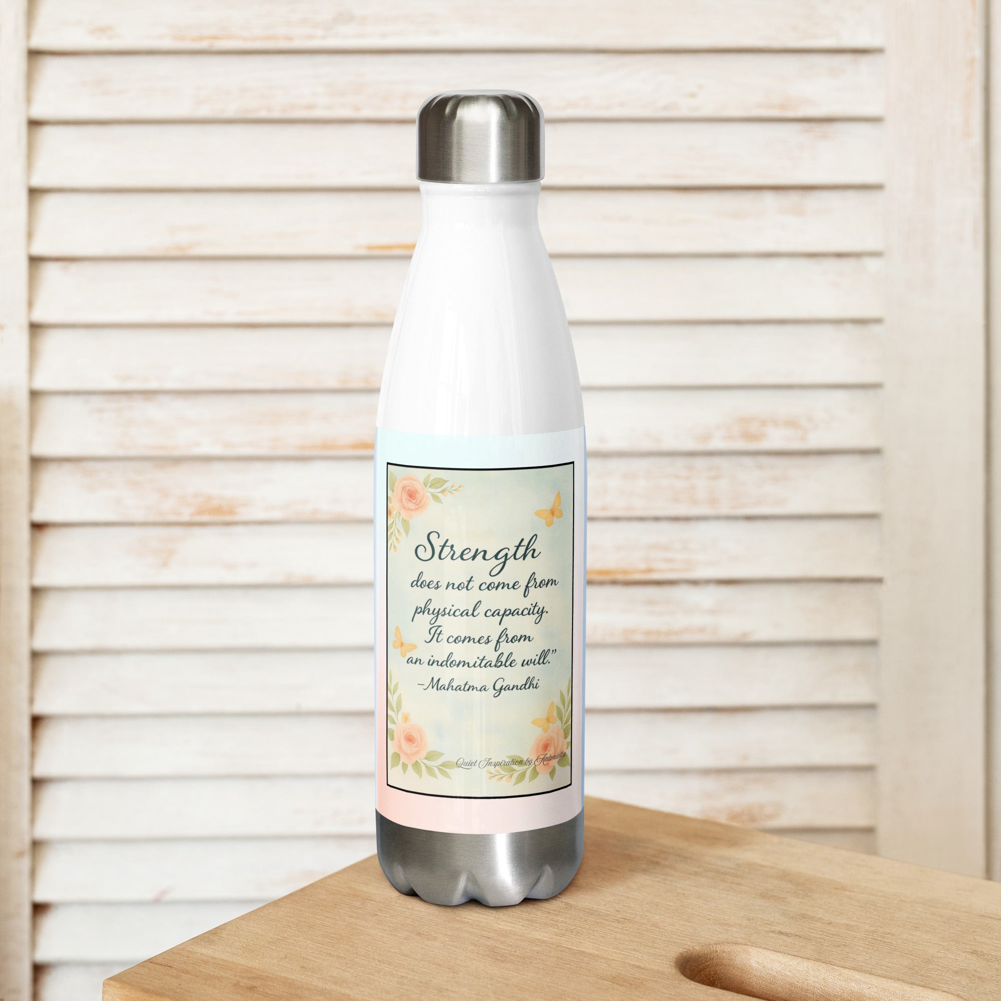 Mahatma Gandhi, “ Strength Does Not Come…”  Stainless steel water bottle